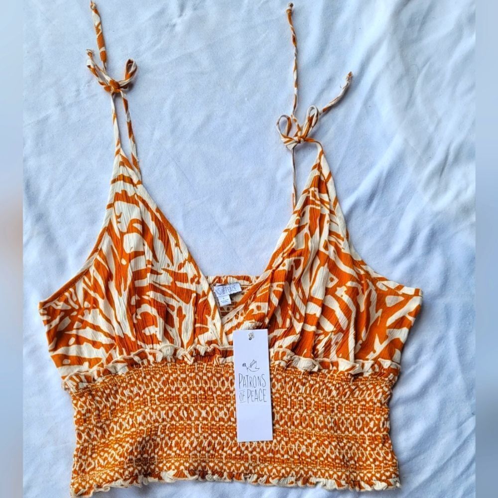 NWT Patrons of Peace Crop Top Tie Strap Summer Shirt
